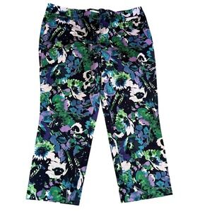 NEW YORK & COMPANY Floral Capri Pants Women's Size 16 Blue Green Purple